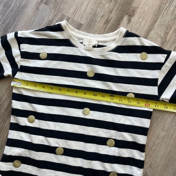 Kate Spade Black White Striped French Terry Long Sleeve Top Gold Kids Size 14 - Picture 7 of 9